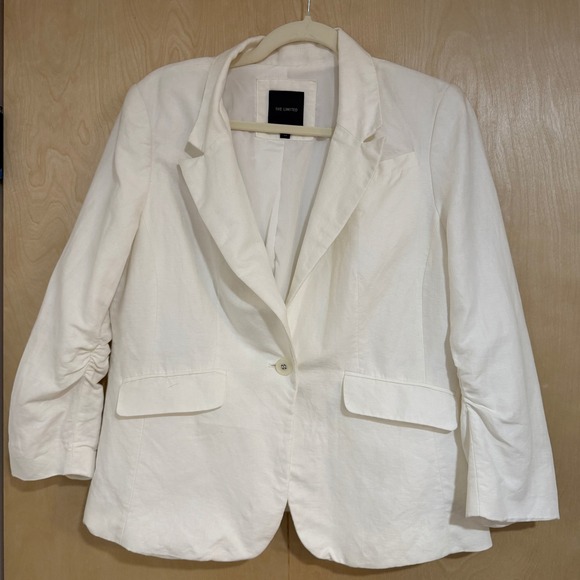 The Limited Jackets & Blazers - The Limited Size Large White Linen Blend Ruched Sleeve Blazer Jacket